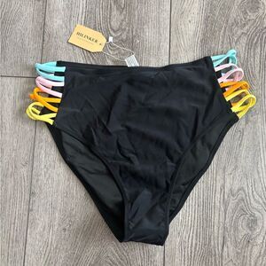 Hilinker Women's Black Multi-Color Strap Bikini Bottom